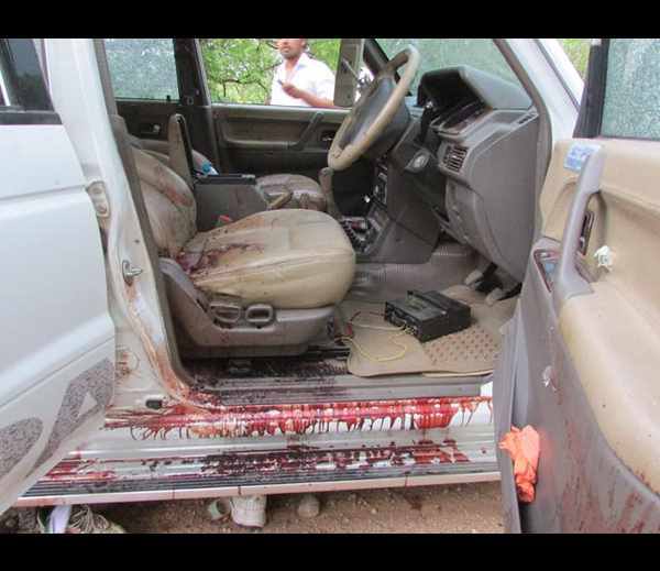 A bloodied car that bore witness to the pin-point killings of several Congress leaders in Chhattisgarh on Saturday.